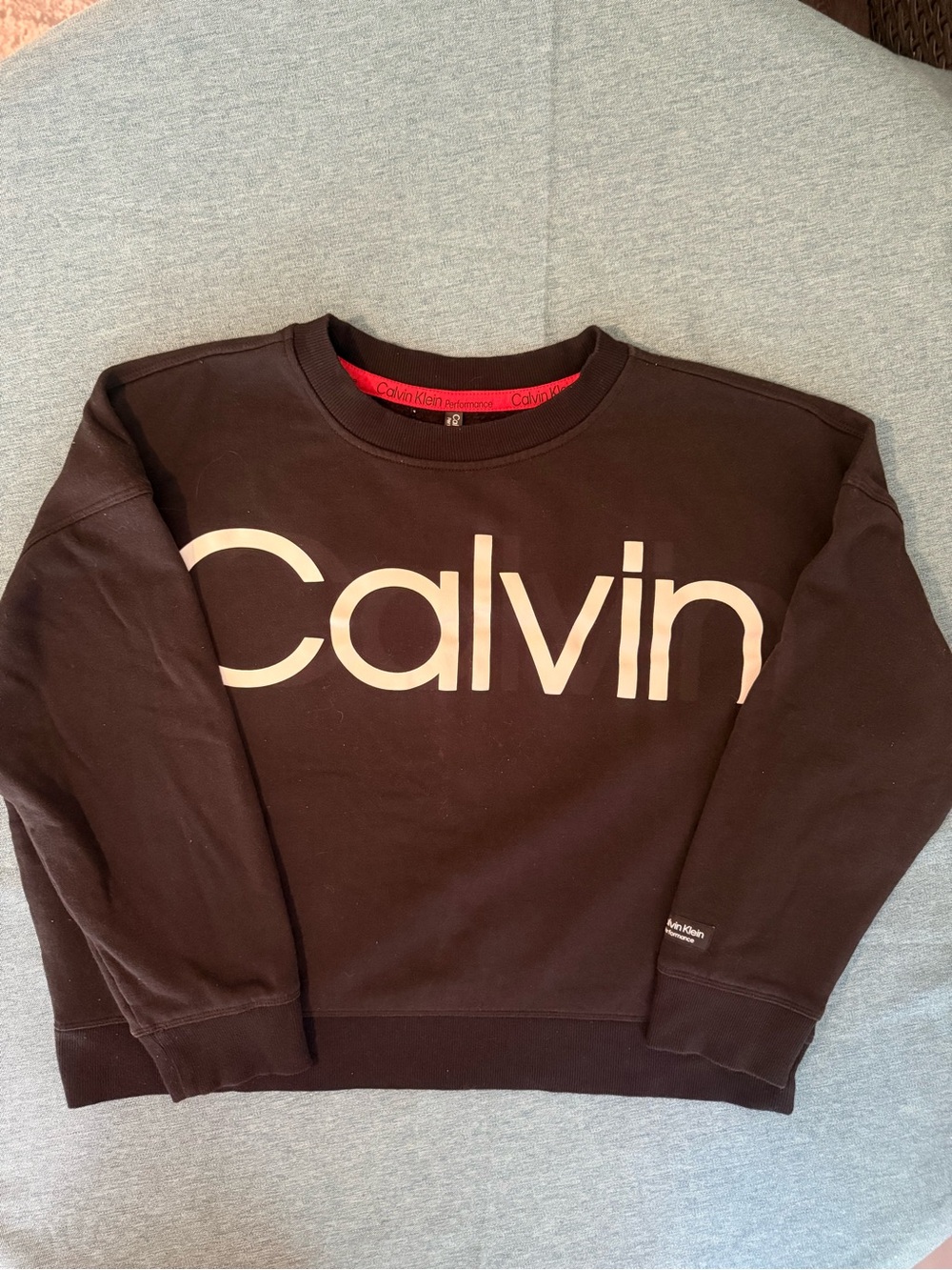 Calvin Klein Performance Black Sweatshirt with Cream Logo and Red Trim